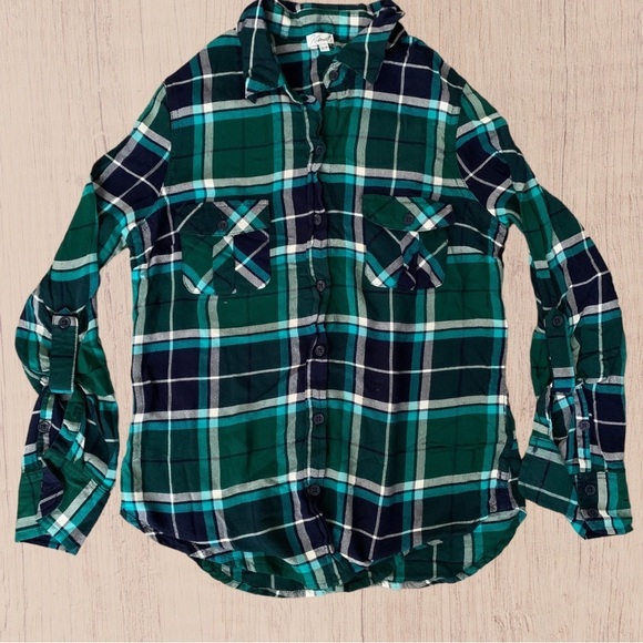 Women's Green Long Sleeve Plaid Button Down Blue Cotton XSMALL - Picture 1 of 5
